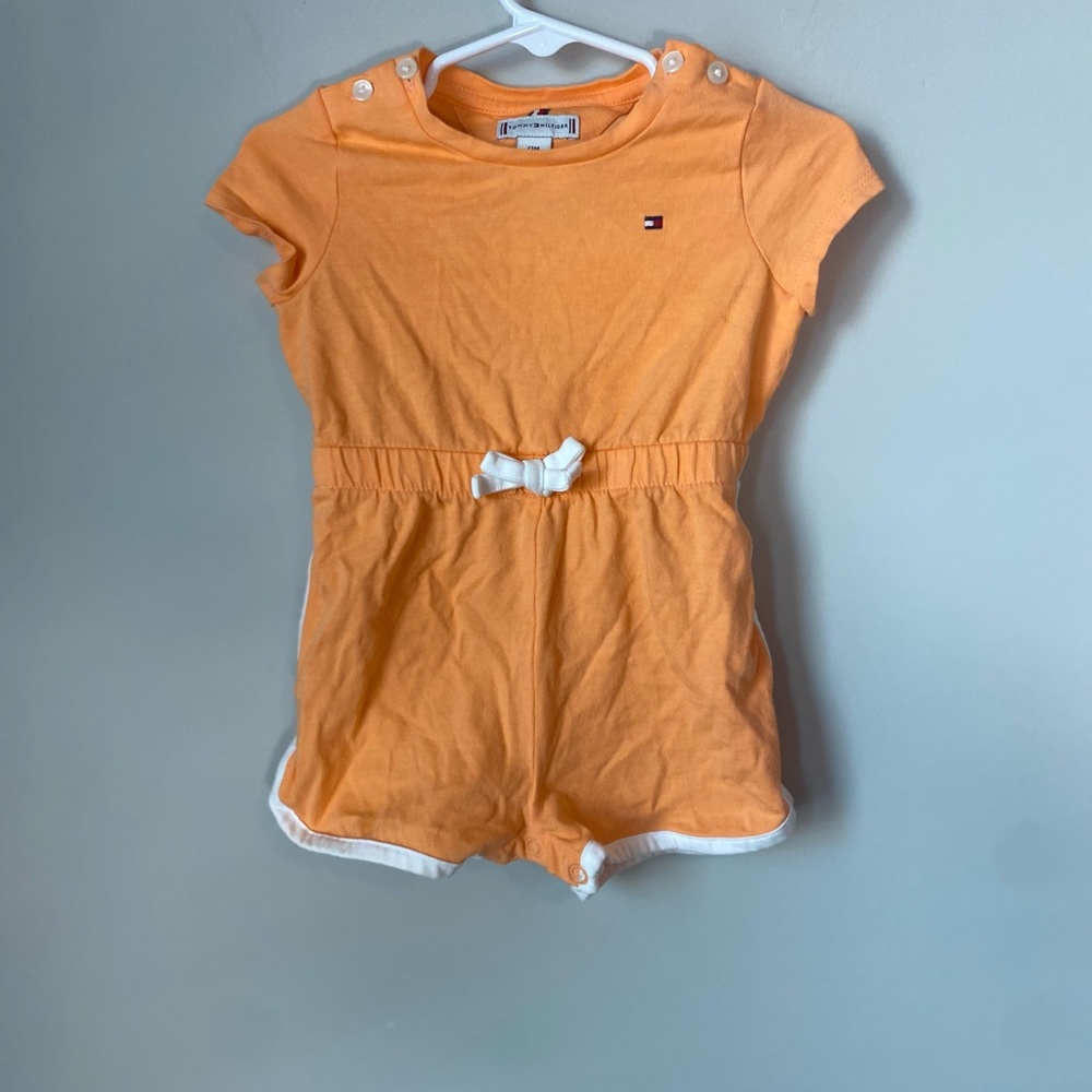 Tommy Hilfiger Peach Romper with Logo Accent